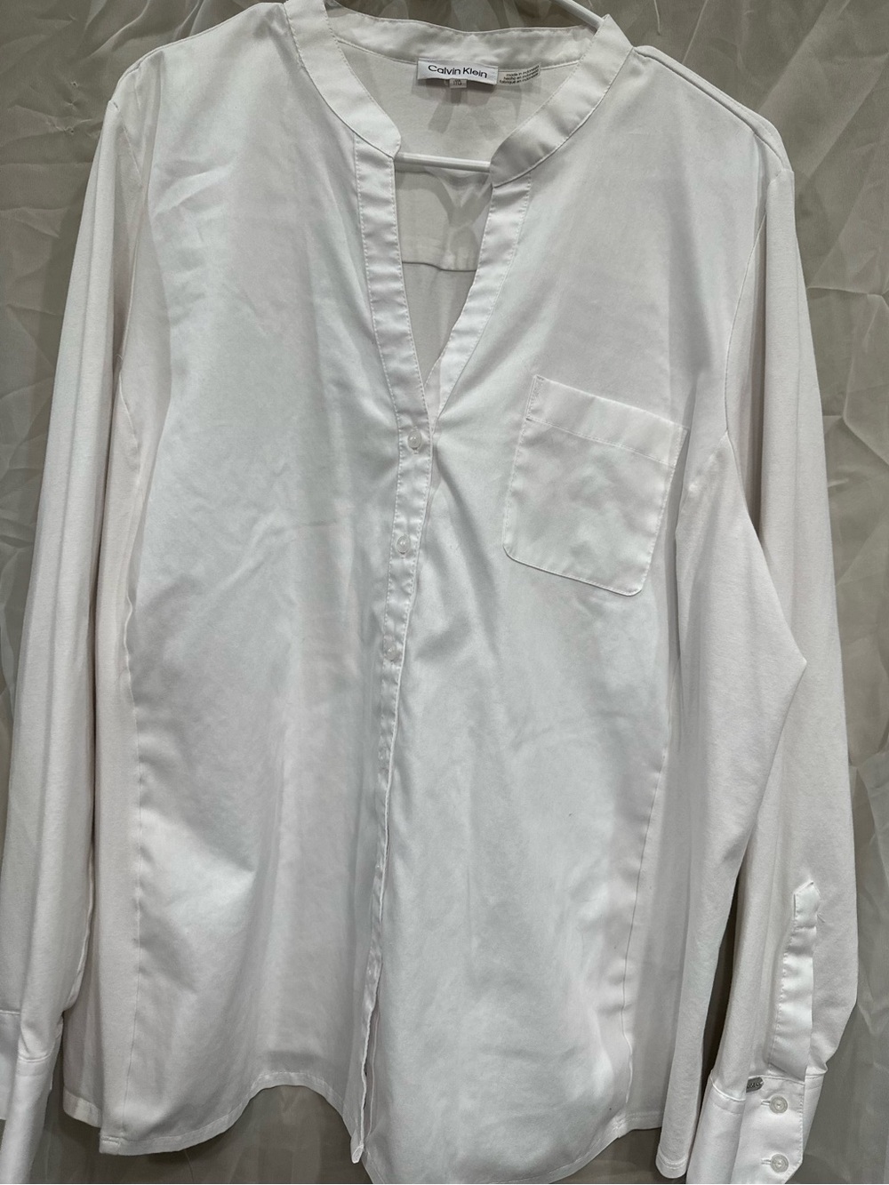 Calvin Klein White Long-Sleeve Button-Down Shirt with Band Collar